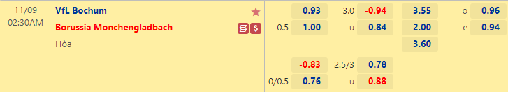 Tỷ lệ kèo giữa Bochum vs Mönchengladbach